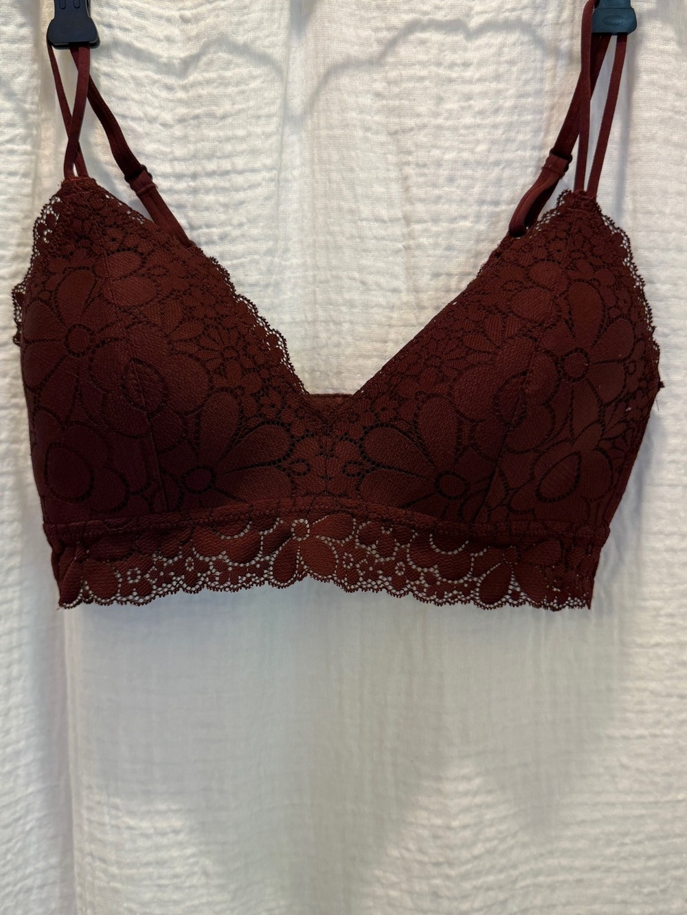 Aerie Real Happy Wireless Lightly Lined Candy Lace Bra Burgundy - Size 34C